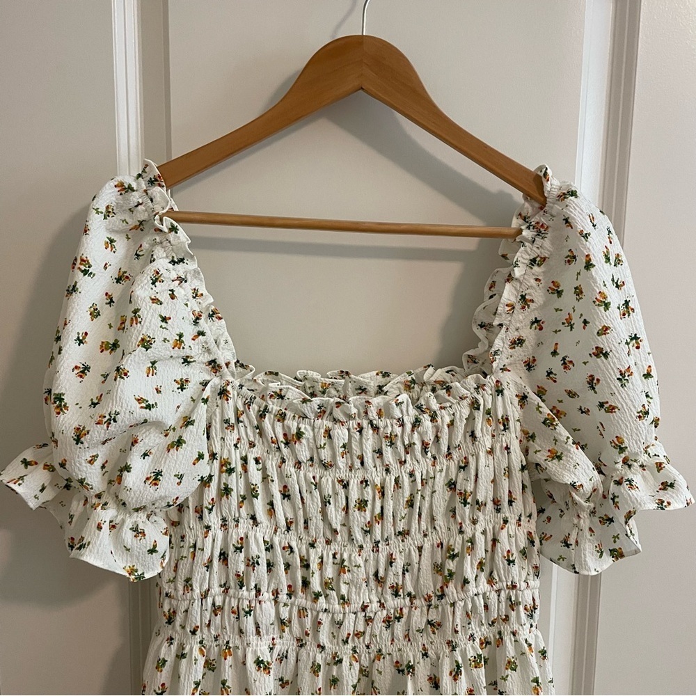 O.P.T. Ditsy Floral Print Smocked Maxi Dress White  Size Medium - Picture 2 of 10